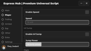 Aimbot
Esp
Speed
No-clip
Much more