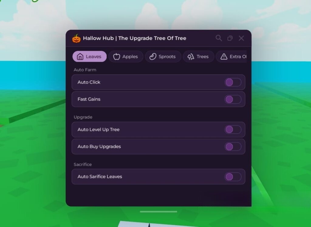 The Upgrade Tree Of Tree: Auto Level Up Tree,Auto Buy Upgrades,Auto Sarifice Leaves Script