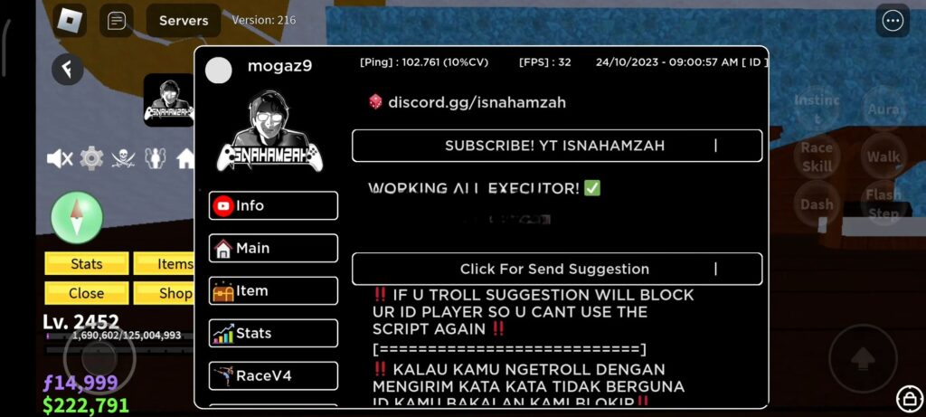 Ganteng Hub Blox Fruits Mobile Script