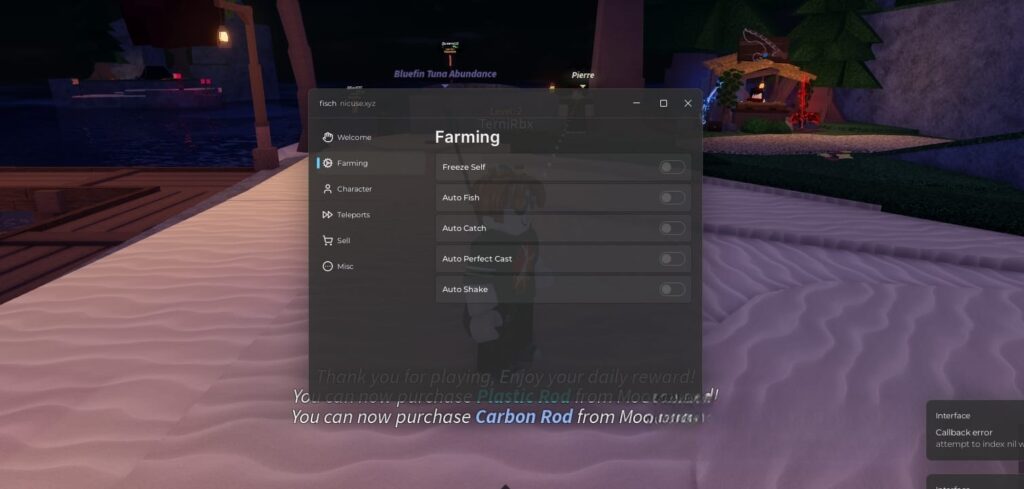 Fisch: Auto Farm, Auto Fish, Teleports